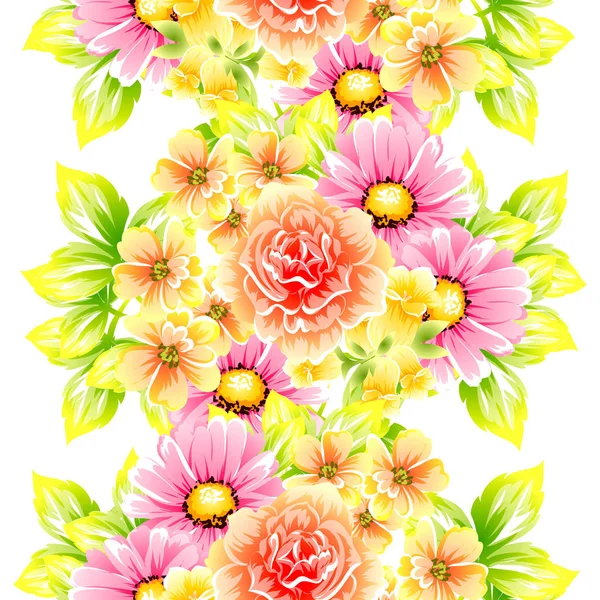 Seamless Vintage Style Flower Pattern Floral Elements Color — Stock Vector