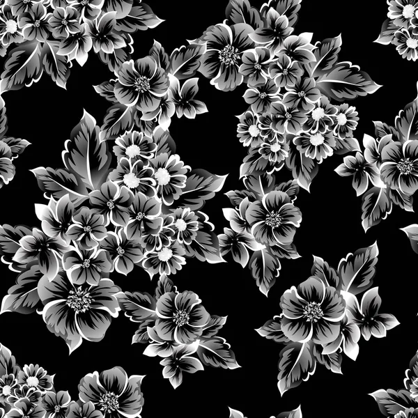 Kusursuz Eski Tarz Süslemeli Çiçek Deseni Çiçeksel Elementler Konturda — Stok Vektör