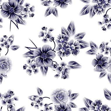Kusursuz eski tarz süslemeli çiçek deseni. Çiçeksel elementler konturda