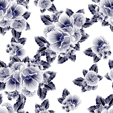 Kusursuz eski tarz süslemeli çiçek deseni. Çiçeksel elementler konturda