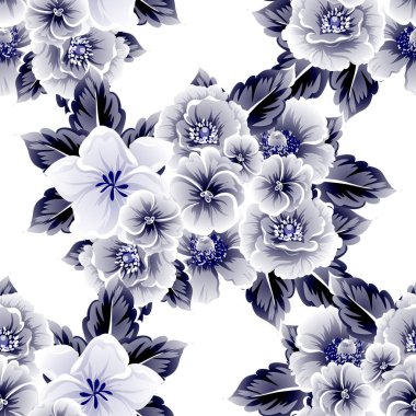 Kusursuz eski tarz süslemeli çiçek deseni. Çiçeksel elementler konturda