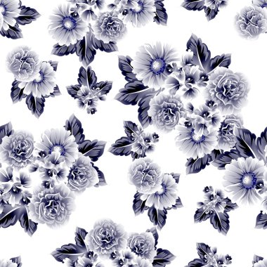 Kusursuz eski tarz süslemeli çiçek deseni. Çiçeksel elementler konturda