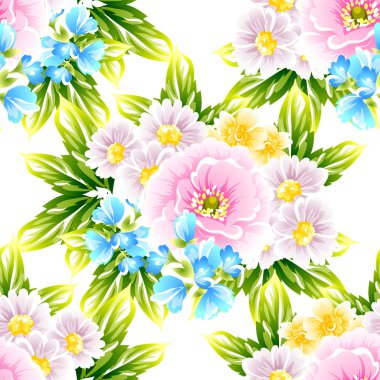 Sorunsuz vintage tarzı çiçek deseni. Renkli çiçek öğeleri