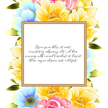 Vintage tarzı süslü çiçek kartı. Renkli çiçek öğeleri