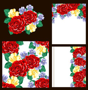 Klasik çiçek düğün kartları seti. Çiçek renginde elementler