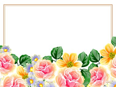 Vintage tarzı süslü çiçek kartı. Renkli çiçek öğeleri