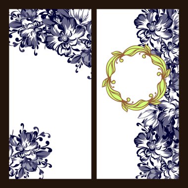 Klasik çiçek düğün kartları seti. Çiçek elementleri ve çerçeveleri.