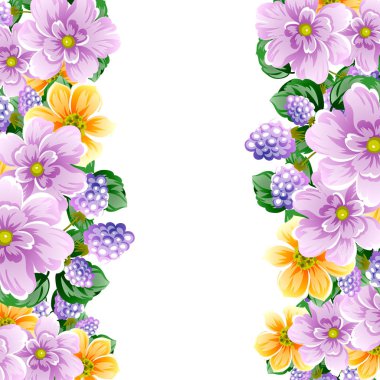 Vintage tarzı süslü çiçek kartı. Renkli çiçek öğeleri