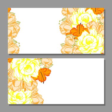 Klasik çiçek düğün kartları seti. Çiçek renginde elementler