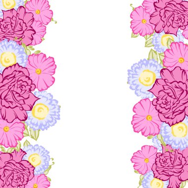 Vintage tarzı süslü çiçek kartı. Renkli çiçek öğeleri