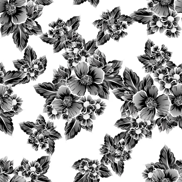 Seamless Vintage Style Ornate Flower Pattern Floral Elements Contour — Stock Vector