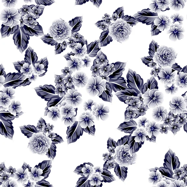 シームレスなヴィンテージスタイルの華やかな花のパターン 輪郭の花の要素 — ストックベクタ