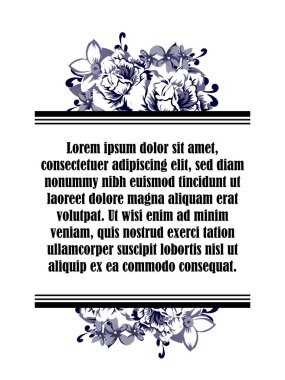 Vintage tarzı süslü çiçek düğün kartı. Kontur çiçek öğeleri