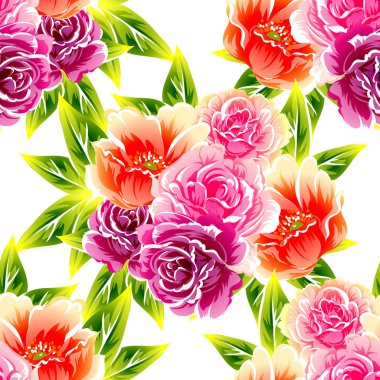 Sorunsuz vintage tarzı çiçek deseni. Renkli çiçek öğeleri