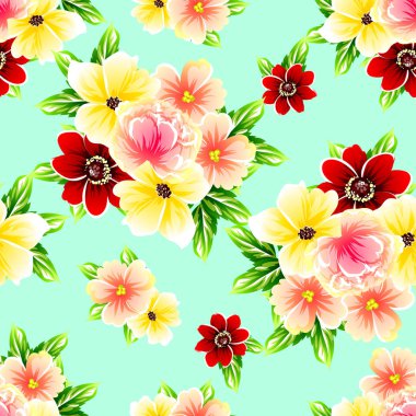 Sorunsuz vintage tarzı çiçek deseni. Renkli çiçek öğeleri