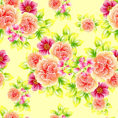 Sorunsuz vintage tarzı çiçek deseni. Renkli çiçek öğeleri