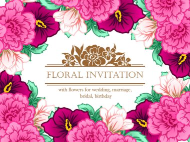 Vintage tarzı süslü çiçek kartı. Renkli çiçek öğeleri