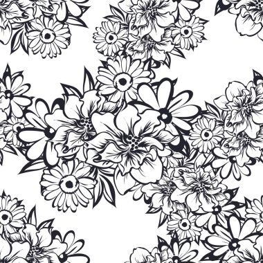 Sorunsuz vintage tarzı çiçek deseni. Beyaz çiçek öğeleri.