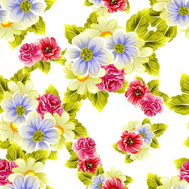 Sorunsuz vintage tarzı çiçek deseni. Renkli çiçek öğeleri