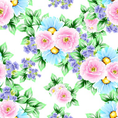 Sorunsuz vintage tarzı çiçek deseni. Renkli çiçek öğeleri