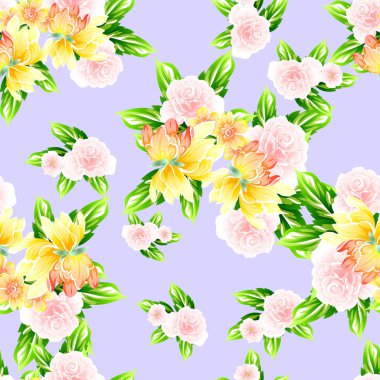 Sorunsuz vintage tarzı çiçek deseni. Renkli çiçek öğeleri