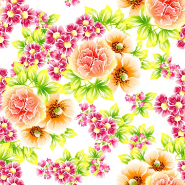 Sorunsuz vintage tarzı çiçek deseni. Renkli çiçek öğeleri