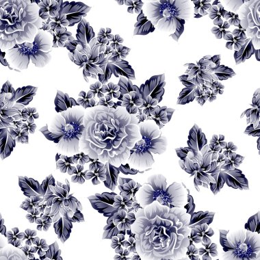 Sorunsuz vintage tarzı çiçek deseni. Beyaz çiçek öğeleri.