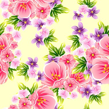 Sorunsuz vintage tarzı çiçek deseni. Renkli çiçek öğeleri