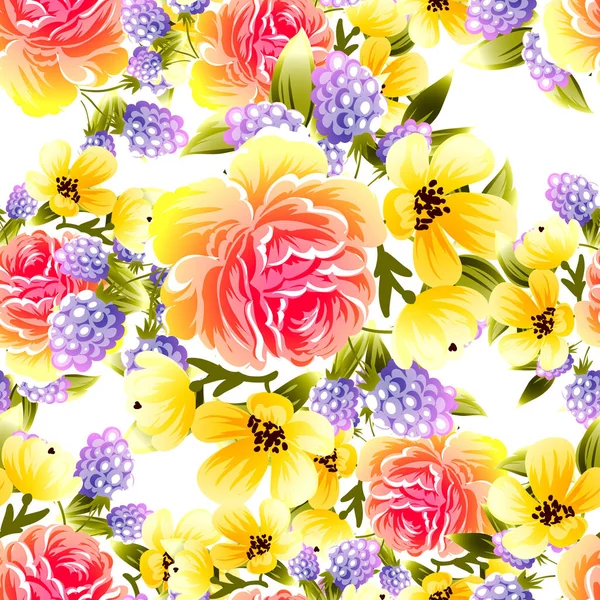 Sorunsuz vintage tarzı çiçek deseni. Renkli çiçek öğeleri