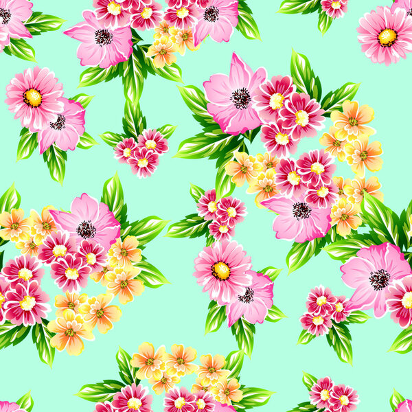 Seamless vintage style flower pattern. Floral elements in color