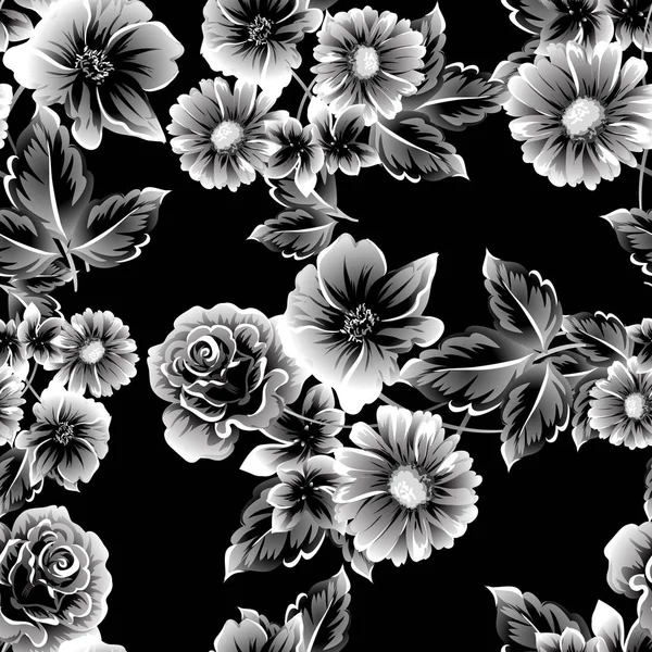 Patrón Flores Estilo Vintage Sin Costuras Elementos Florales Sobre Blanco — Archivo Imágenes Vectoriales