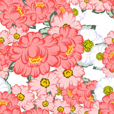 Sorunsuz vintage tarzı çiçek deseni. Renkli çiçek öğeleri