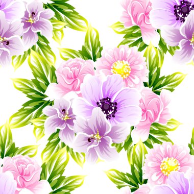 Sorunsuz vintage tarzı çiçek deseni. Renkli çiçek öğeleri