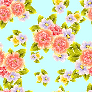 Sorunsuz vintage tarzı çiçek deseni. Renkli çiçek öğeleri