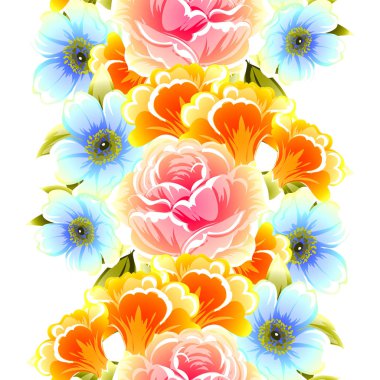 Sorunsuz vintage tarzı çiçek deseni. Renkli çiçek öğeleri