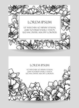 Klasik çiçek düğün kartları seti. Çiçek elementleri ve çerçeveleri.