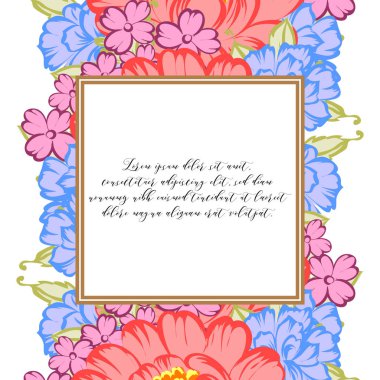 Vintage tarzı süslü çiçek kartı. Renkli çiçek öğeleri