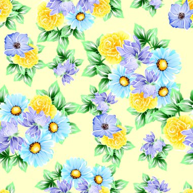 Sorunsuz vintage tarzı çiçek deseni. Renkli çiçek öğeleri