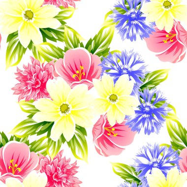 Sorunsuz vintage tarzı çiçek deseni. Renkli çiçek öğeleri