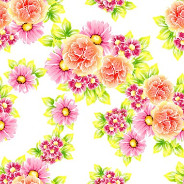 Sorunsuz vintage tarzı çiçek deseni. Renkli çiçek öğeleri