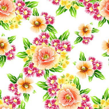 Sorunsuz vintage tarzı çiçek deseni. Renkli çiçek öğeleri