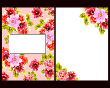 Klasik çiçek düğün kartları seti. Çiçek renginde elementler