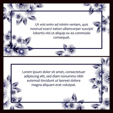 Klasik çiçek düğün kartları seti. Çiçek elementleri ve çerçeveleri