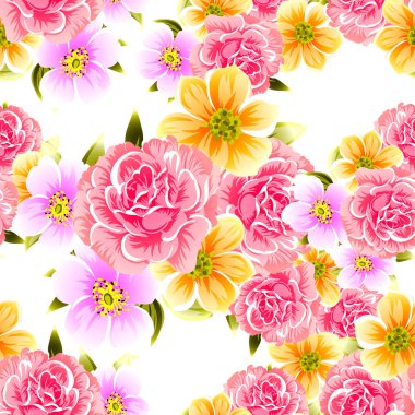 Sorunsuz vintage tarzı çiçek deseni. Renkli çiçek öğeleri