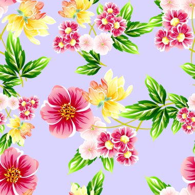 Sorunsuz vintage tarzı çiçek deseni. Renkli çiçek öğeleri