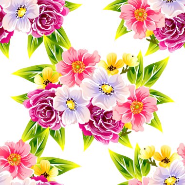 Sorunsuz vintage tarzı çiçek deseni. Renkli çiçek öğeleri