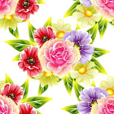 Sorunsuz vintage tarzı çiçek deseni. Renkli çiçek öğeleri