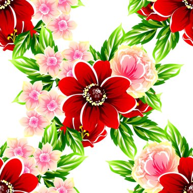 Sorunsuz vintage tarzı çiçek deseni. Renkli çiçek öğeleri