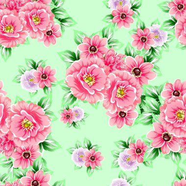 Sorunsuz vintage tarzı çiçek deseni. Renkli çiçek öğeleri