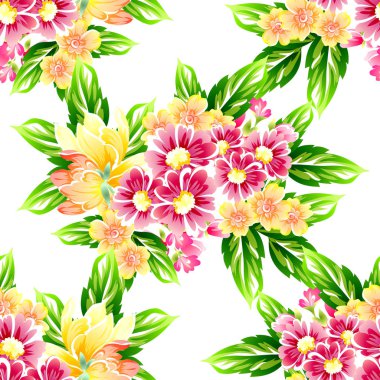 Sorunsuz vintage tarzı çiçek deseni. Renkli çiçek öğeleri